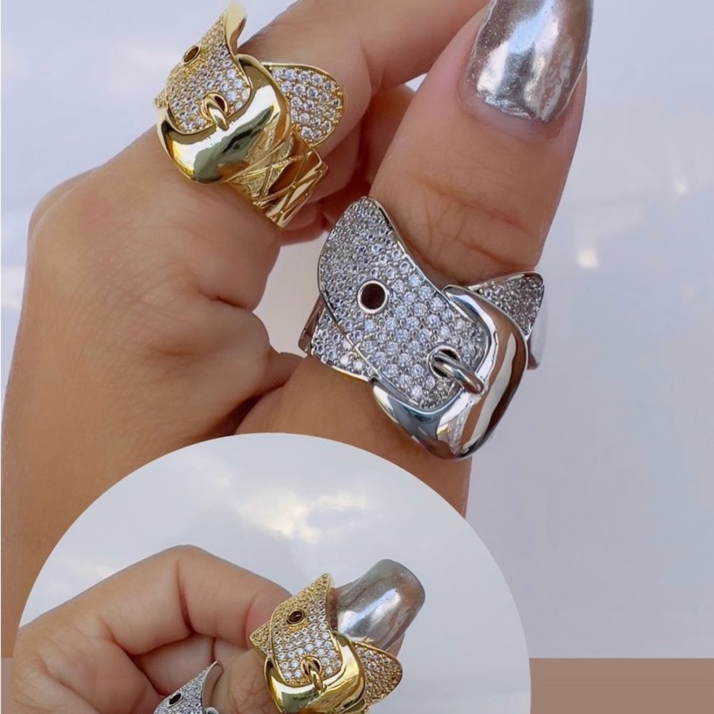 Beautiful Belt Design Ring - Rhodium- Gold Tone